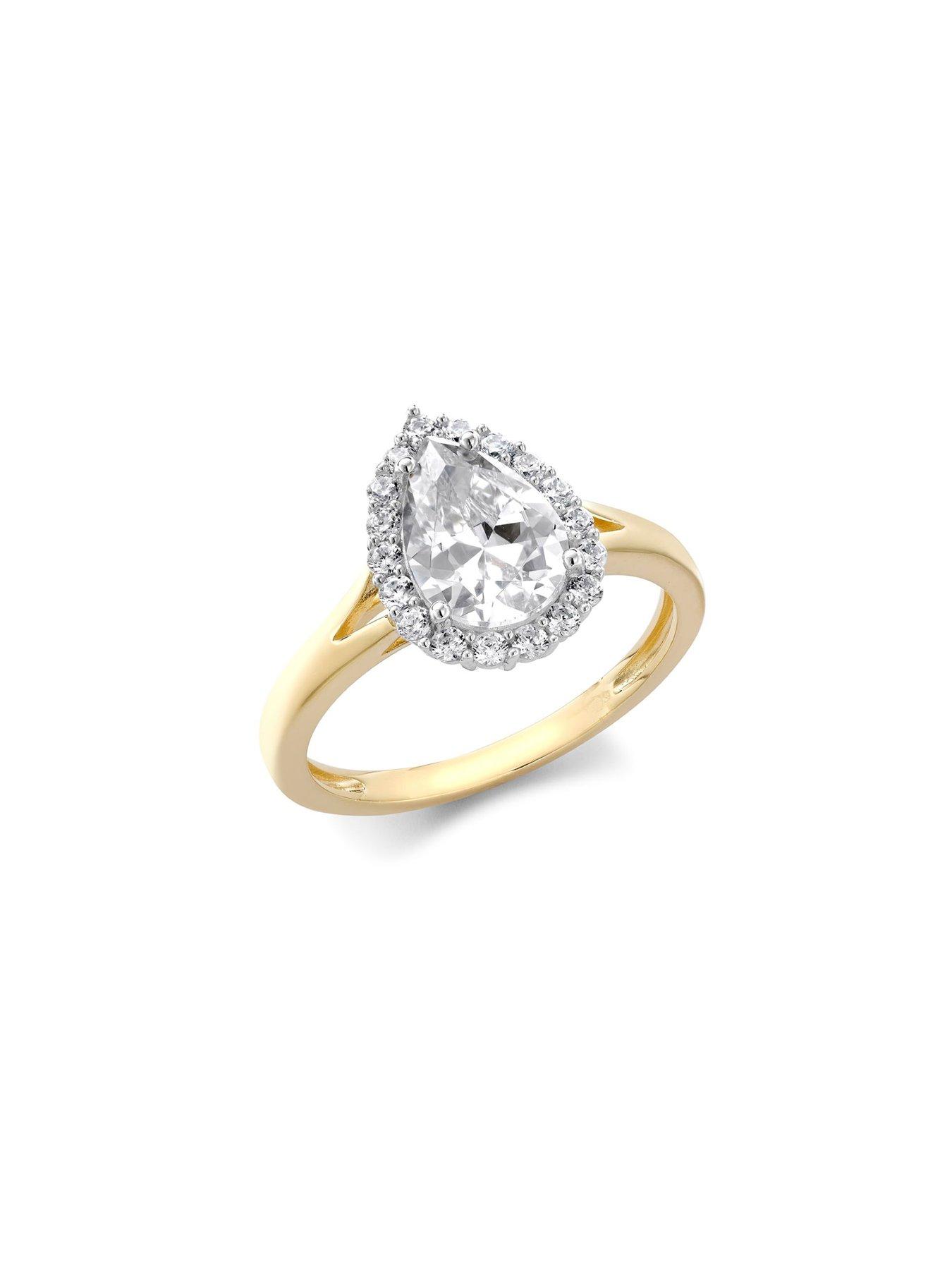 Image 4 of 6 of The Love Collection 9ct Yellow Gold Pear Cubic Zirconia Halo Ring