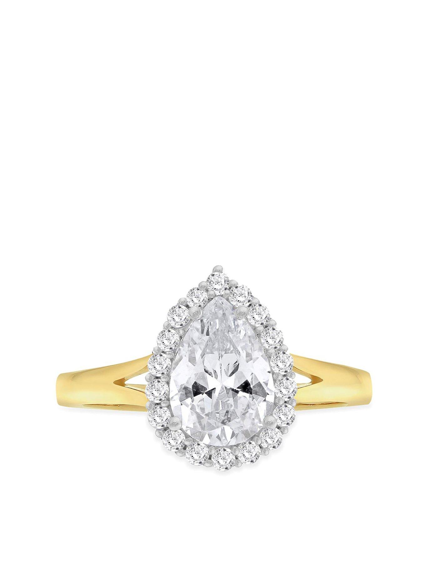 Image 5 of 6 of The Love Collection 9ct Yellow Gold Pear Cubic Zirconia Halo Ring