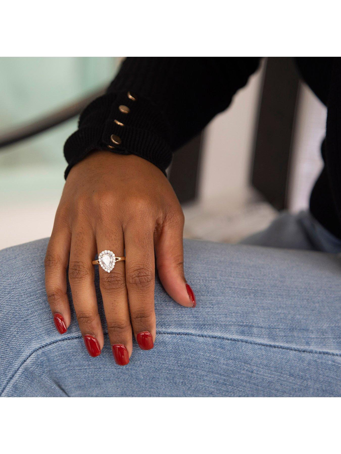 Image 6 of 6 of The Love Collection 9ct Yellow Gold Pear Cubic Zirconia Halo Ring