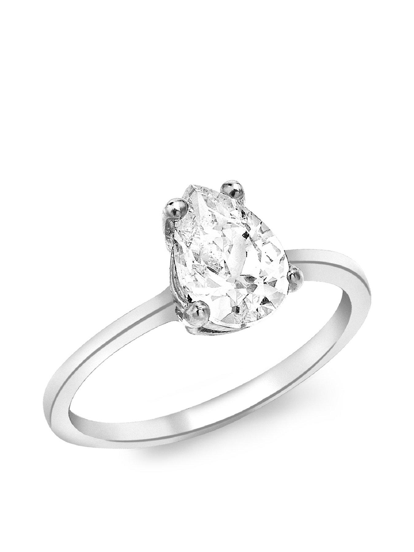 image of the-love-collection-9ct-white-gold-7mm-x-9mm-pear-cut-cz-ring