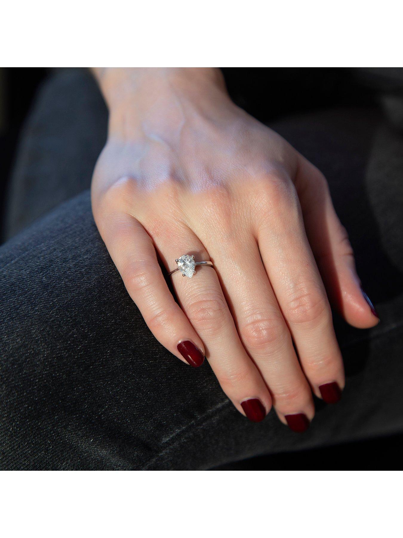  image of the-love-collection-9ct-white-gold-7mm-x-9mm-pear-cut-cz-ring