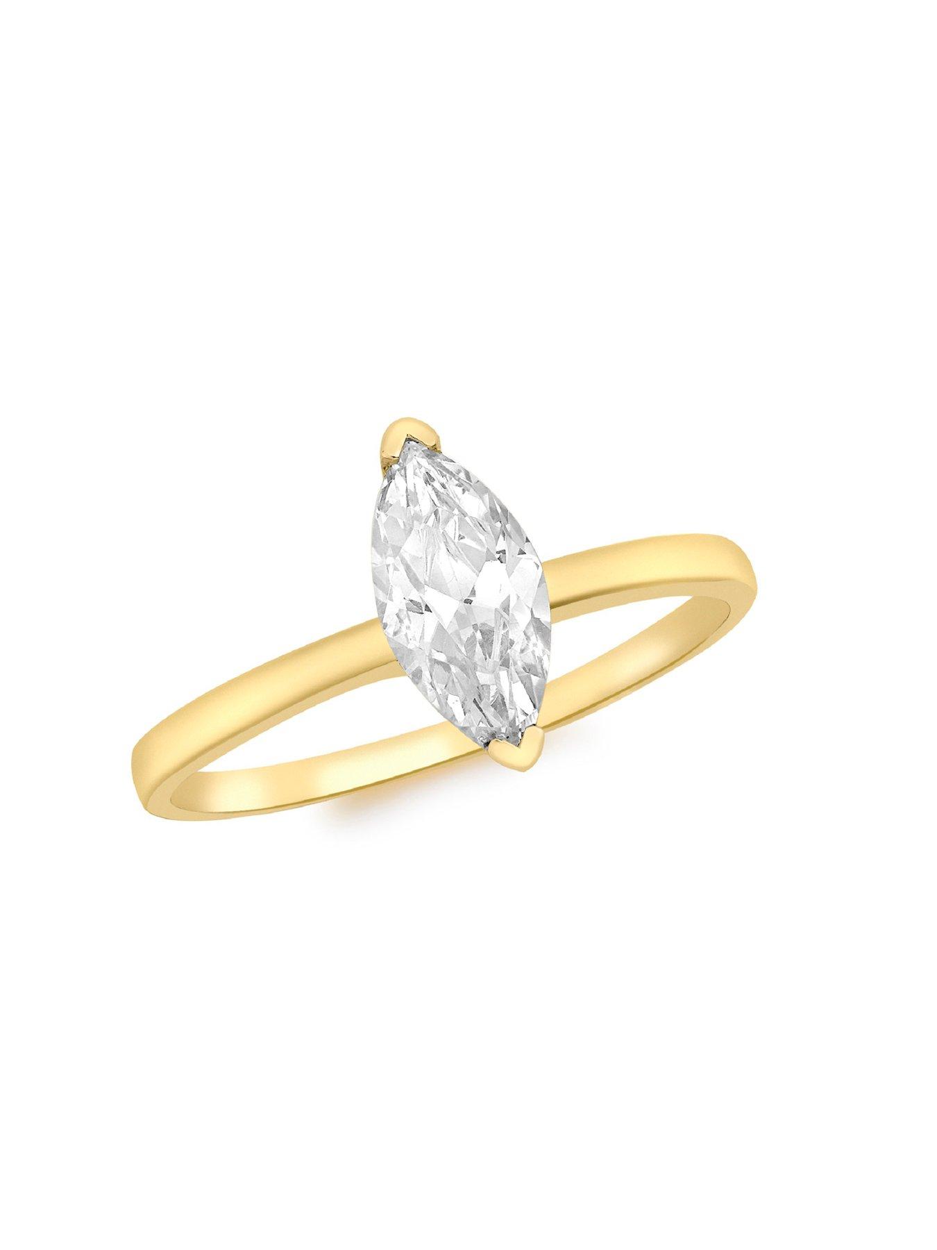 Image 3 of 4 of The Love Collection 9ct Yellow Gold 5mm Cubic Zirconia Marquise Solitaire Ring