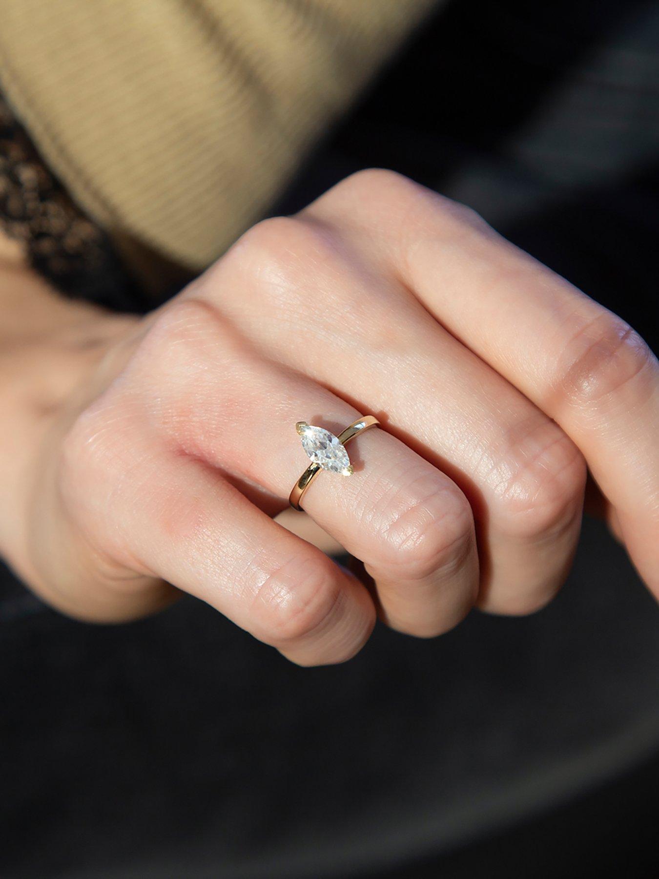 Image 4 of 4 of The Love Collection 9ct Yellow Gold 5mm Cubic Zirconia Marquise Solitaire Ring