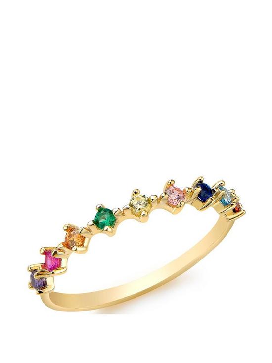 front image of love-gold-9ct-yellow-gold-9-x-2mm-multi-colour-round-cz-2mm-half-eternity-ring
