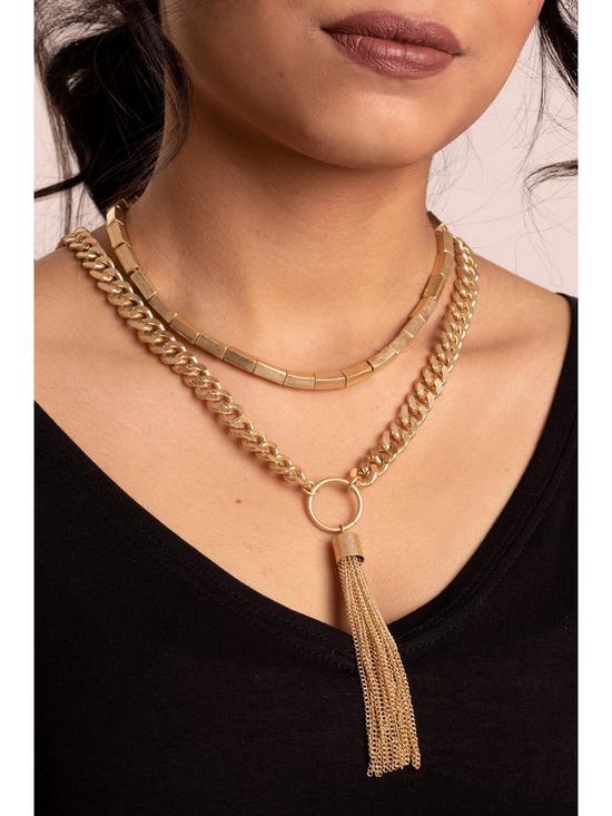 stillFront image of kate-thornton-gold-chunky-layered-tassel-necklace-set
