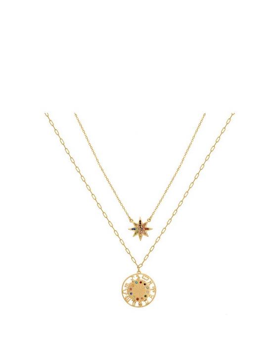 front image of kate-thornton-gold-brights-double-layer-zodiac-necklace
