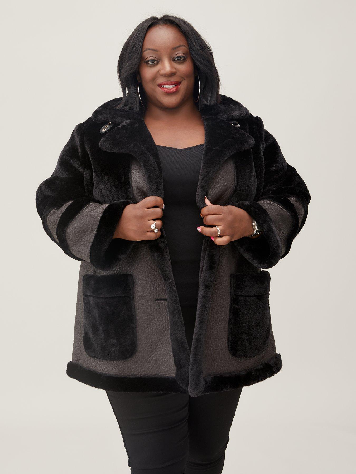 Black faux fur shop coat sale clearance