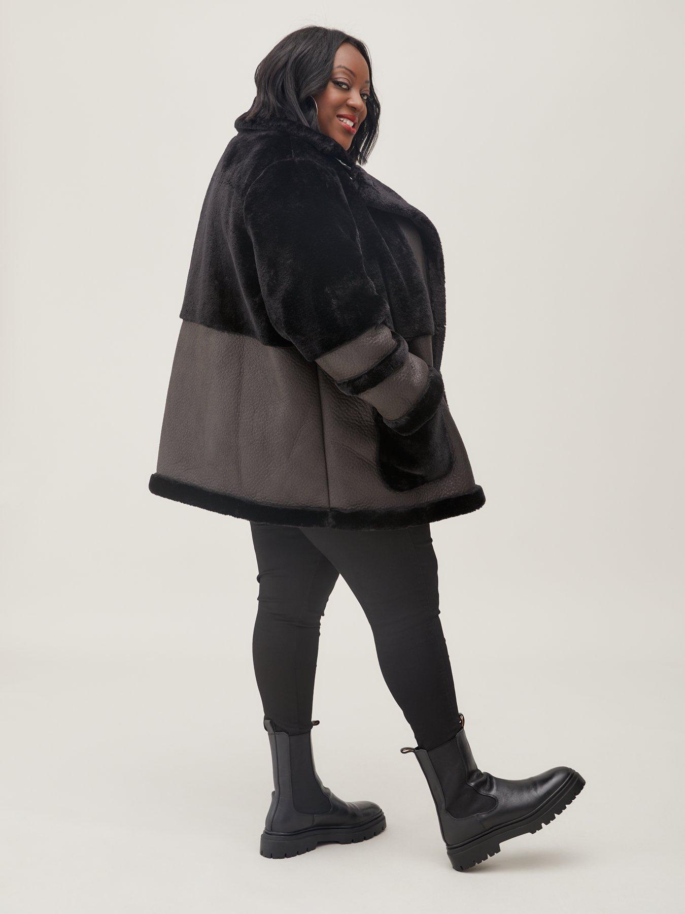 Black faux fur hooded coat best sale