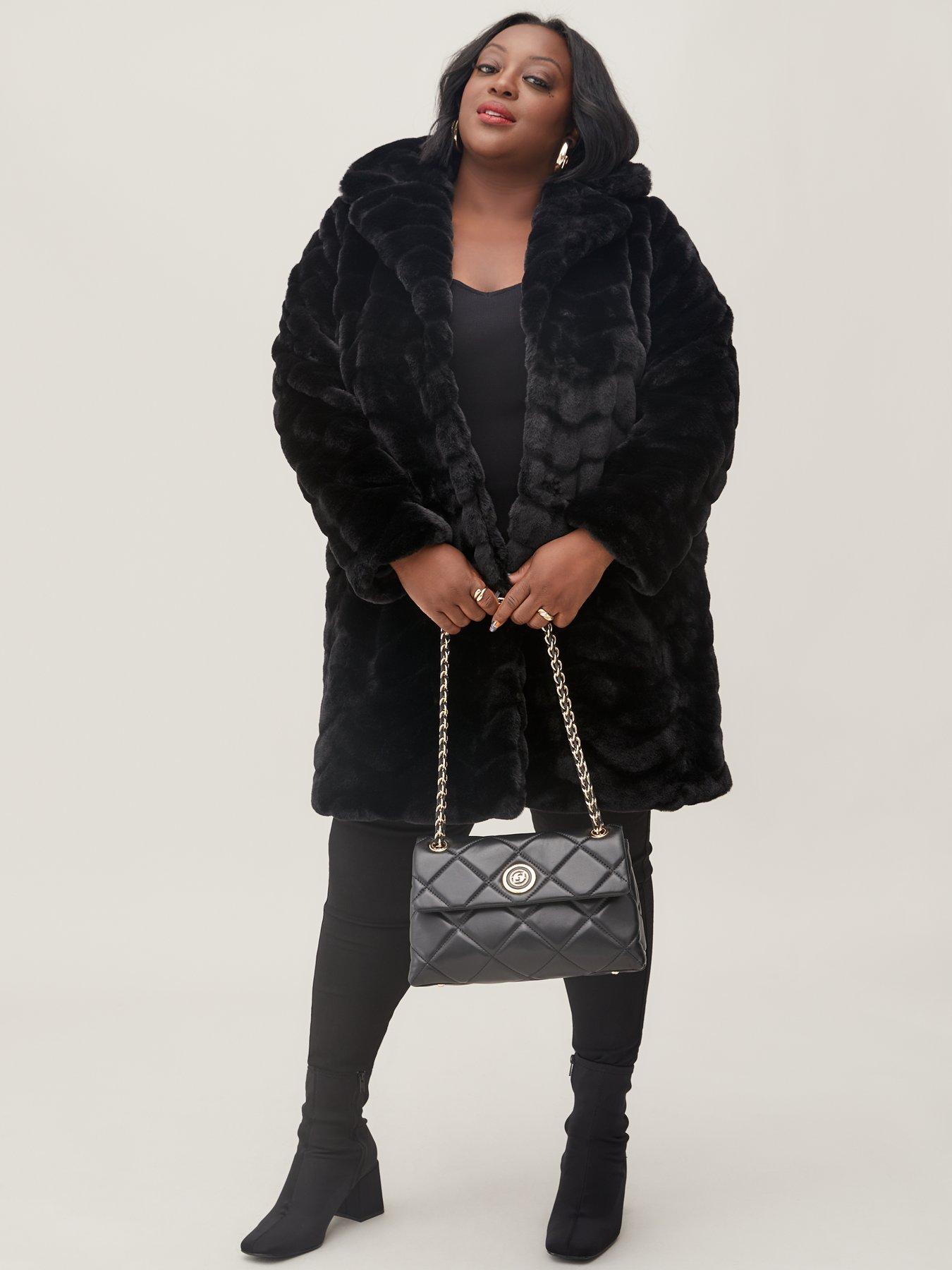 City Chic Womens Apparel Womens Plus Size Longline Structured Coat with Faux Fur Detail 