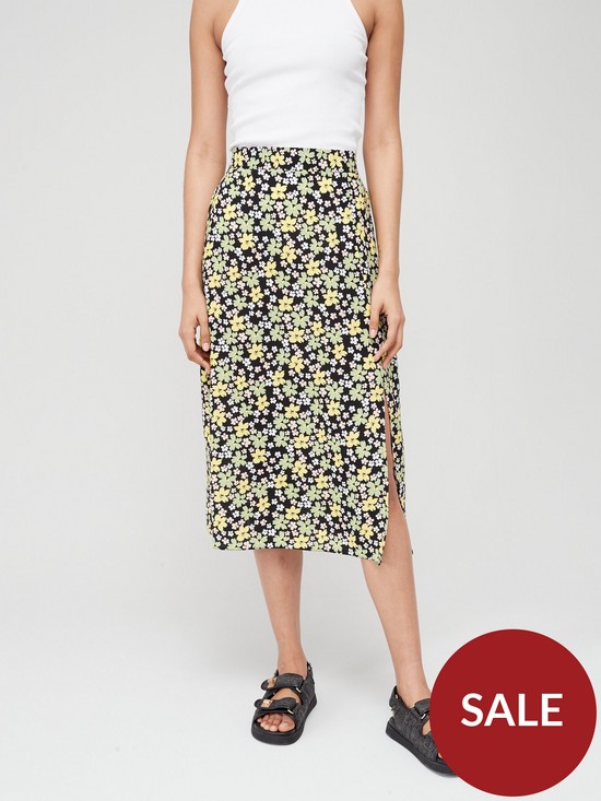 front image of v-by-very-side-split-printed-midi-skirt-floral