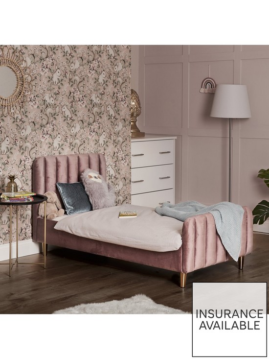 front image of obaby-gatsby-velvet-toddler-bed-pink
