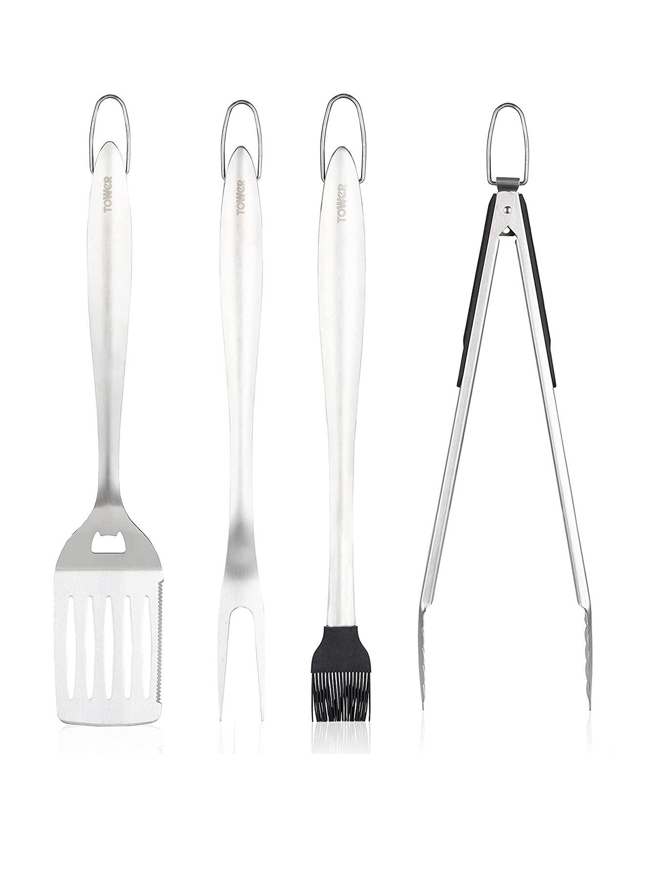 front image of tower-4-piece-stainless-steel-bbq-accessory-set