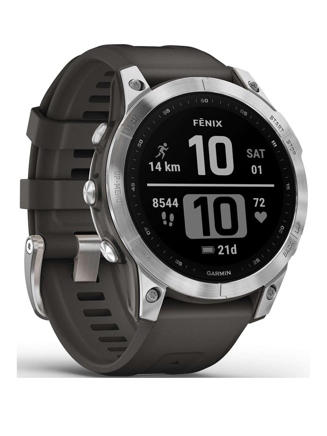 Image 1 of 8 of Garmin Fenix 7 Multisport GPS Watch - Silver with Graphite Band