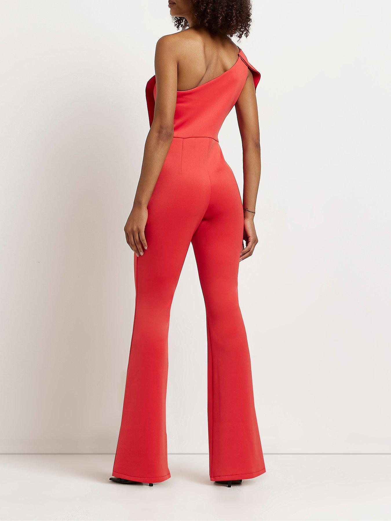 River Island One Shoulder Jumpsuit Red