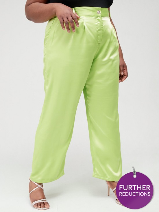 front image of ri-plus-plus-satin-wide-leg-pleated-trousers-lime