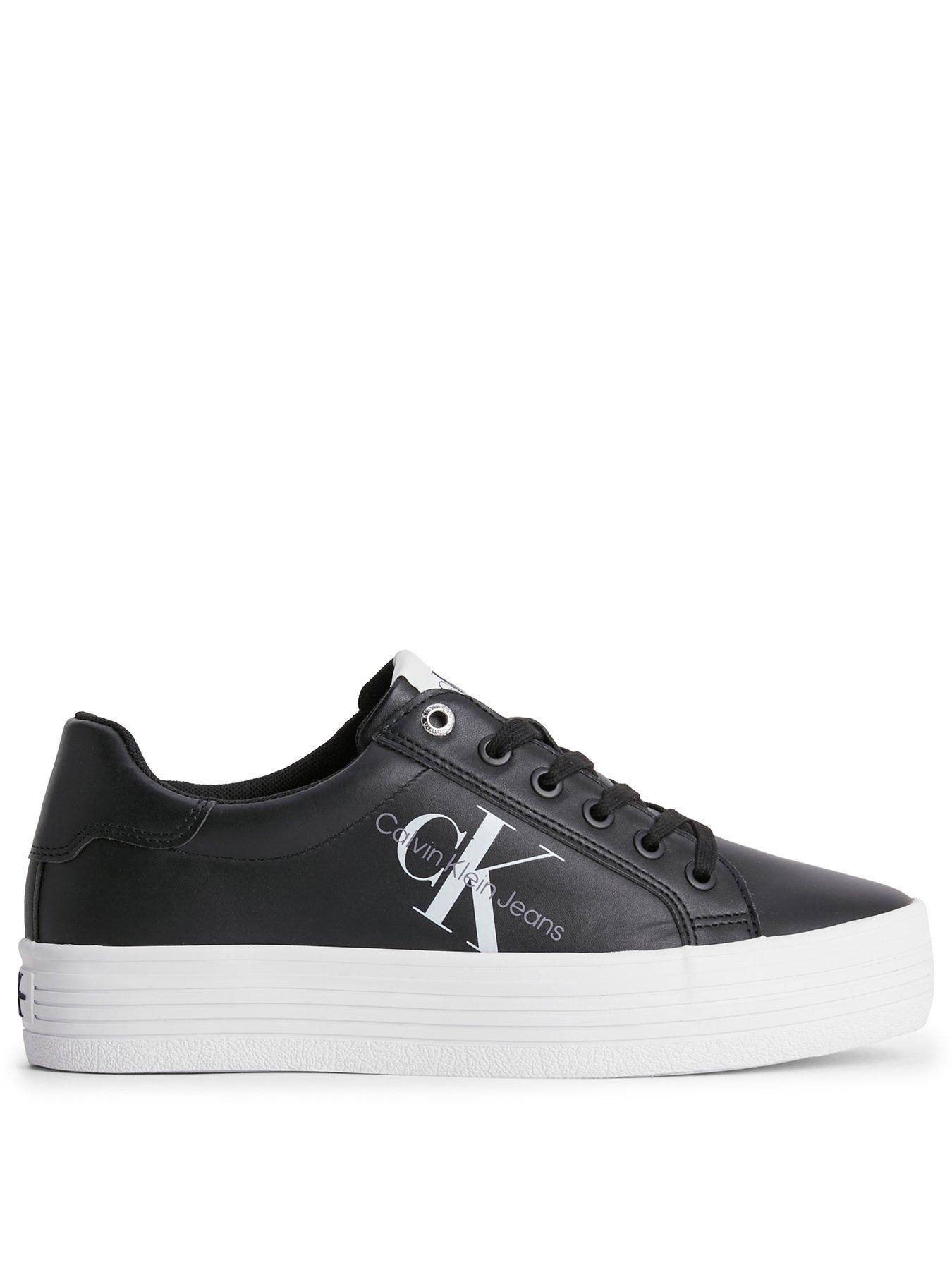  image of calvin-klein-jeans-monogram-leather-trainers-black
