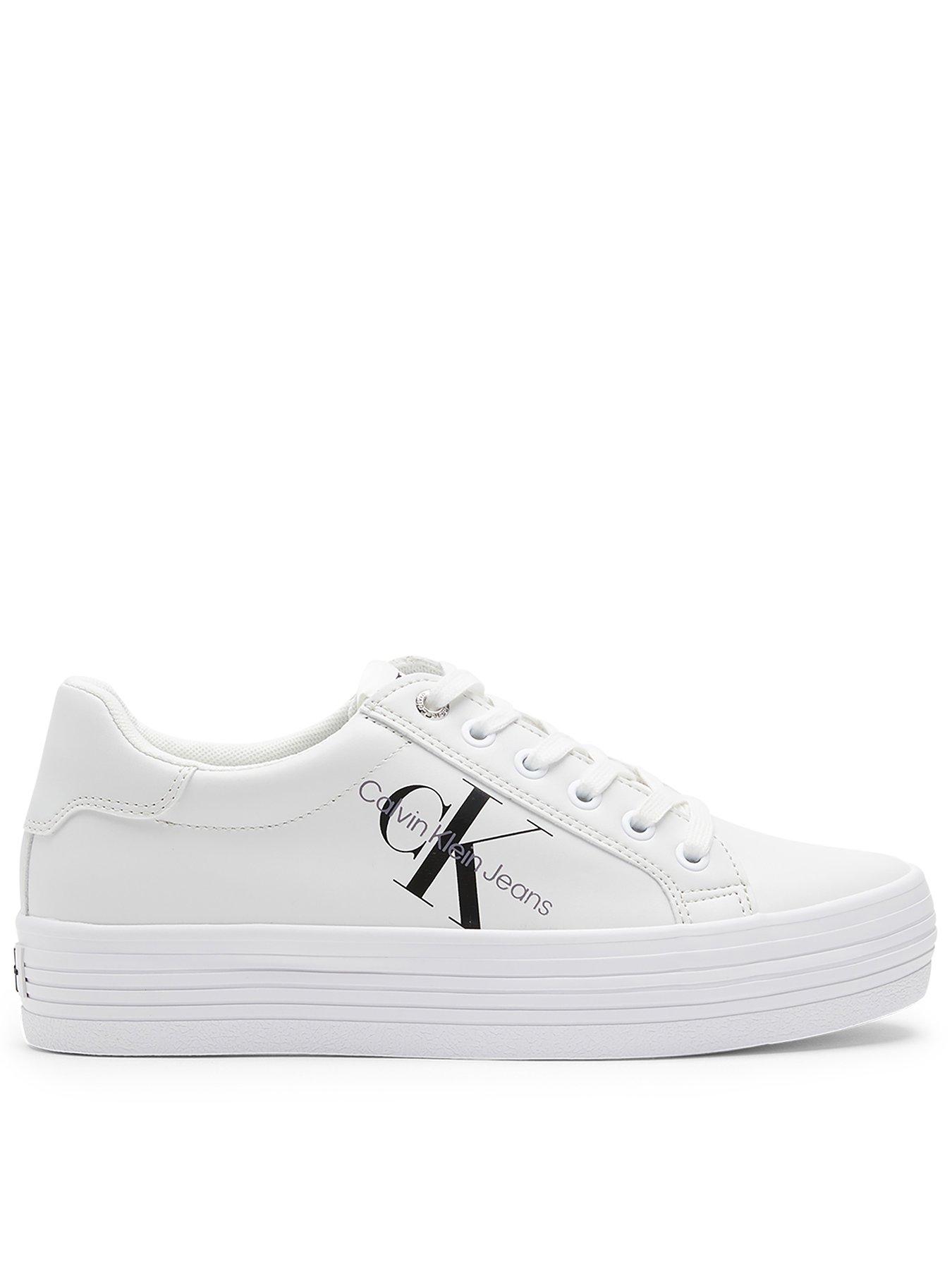 Image 1 of 5 of Calvin Klein Jeans Leather Platform Logo&nbsp;Trainers - White