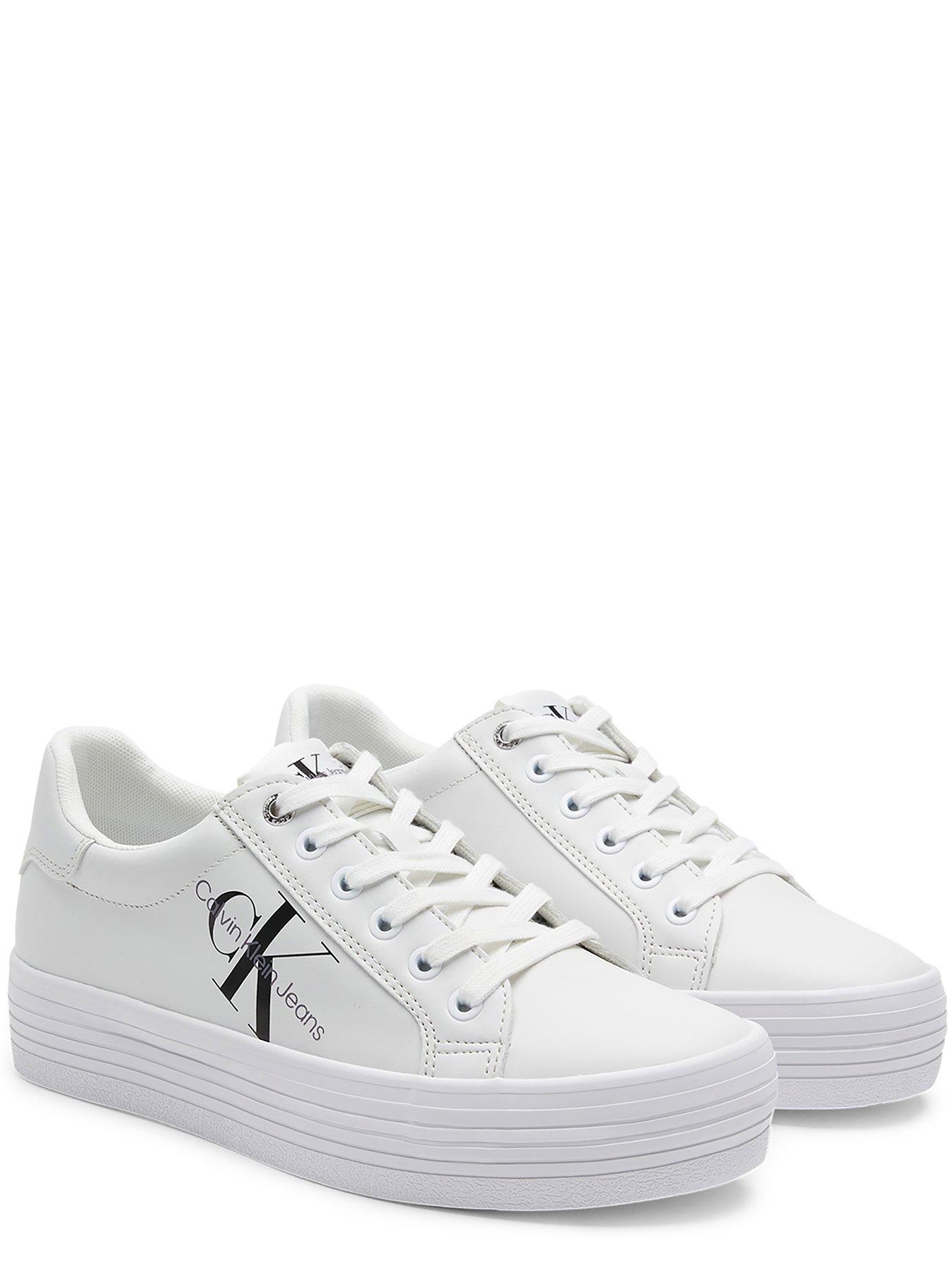Image 2 of 5 of Calvin Klein Jeans Leather Platform Logo&nbsp;Trainers - White