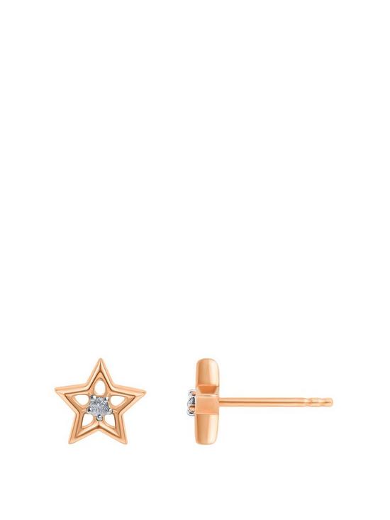 front image of love-diamond-sterling-silver-rose-gold-plated-diamond-star-stud-earrings