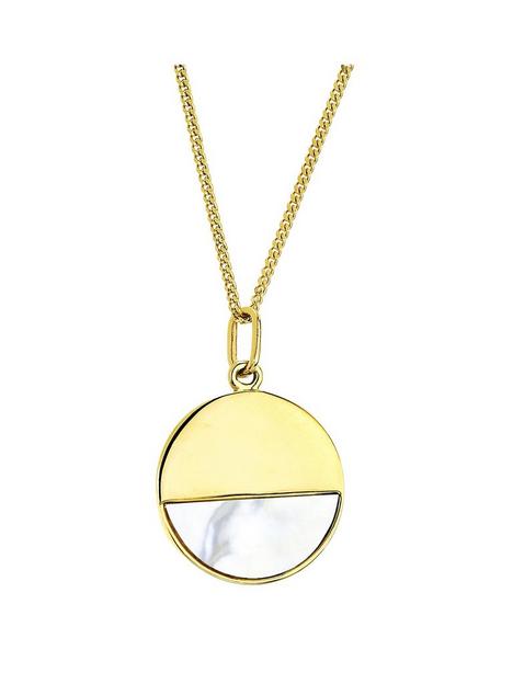 love-gem-sterling-silver-14ct-gold-plated-mother-of-pearl-round-pendant-necklace