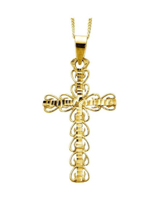 front image of love-gold-9ctnbspgold-fancy-cross-pendant-necklace