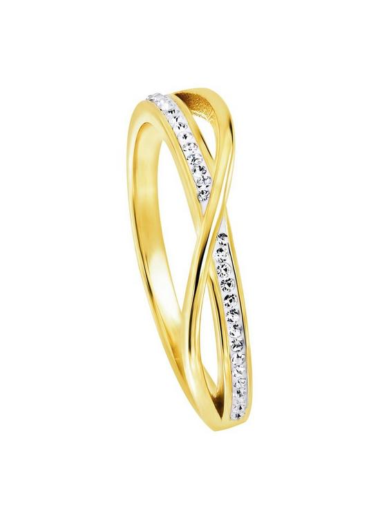 front image of evoke-sterling-silver-gold-plated-crystal-crossover-ring