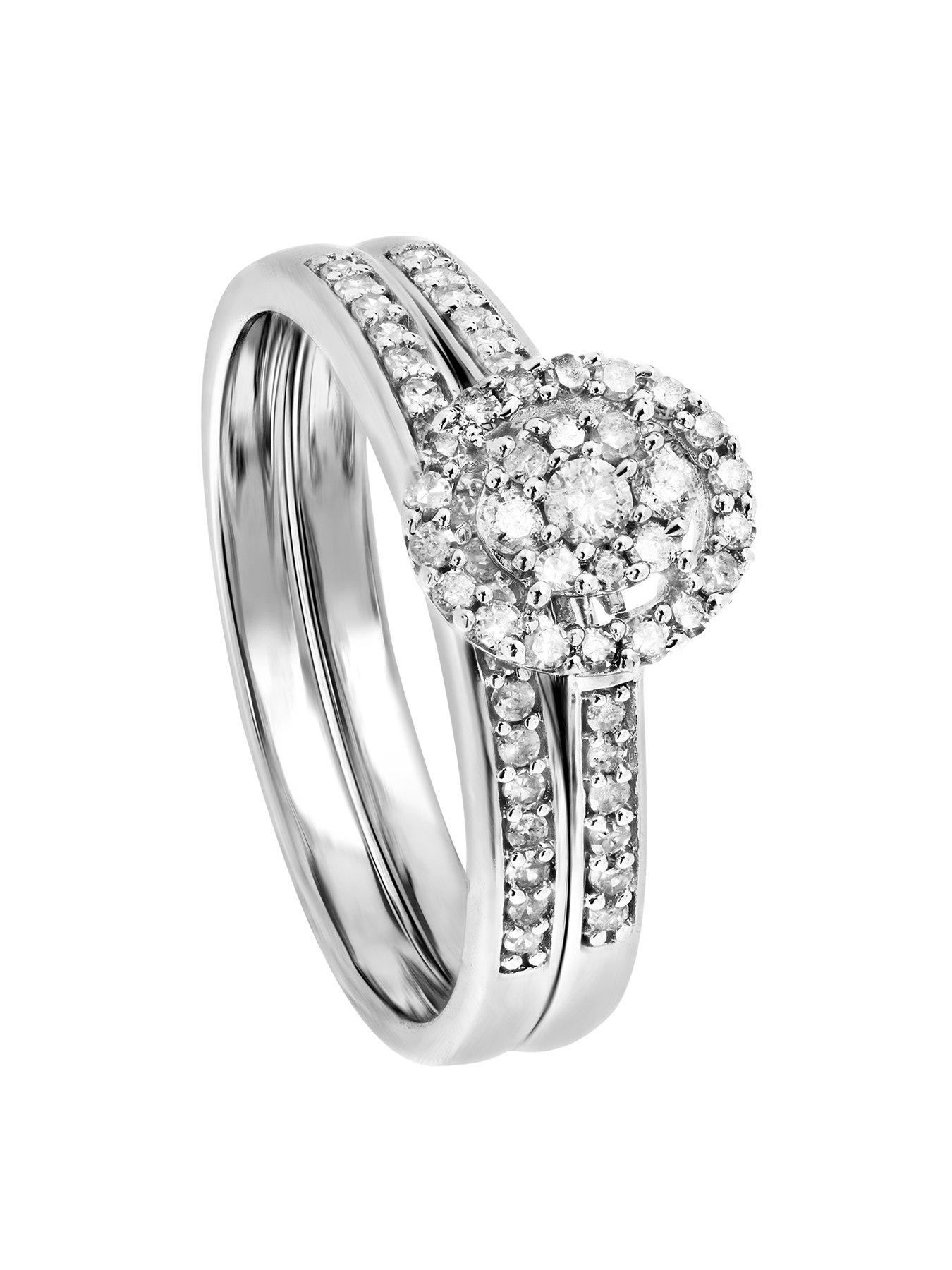 undefined 9ct White Gold 0.30ct Diamond Oval  &  Band Bridal Ring Set