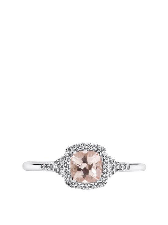 stillFront image of love-gem-9ct-white-gold-5mm-cushion-cut-morganite-and-014ct-diamond-ring