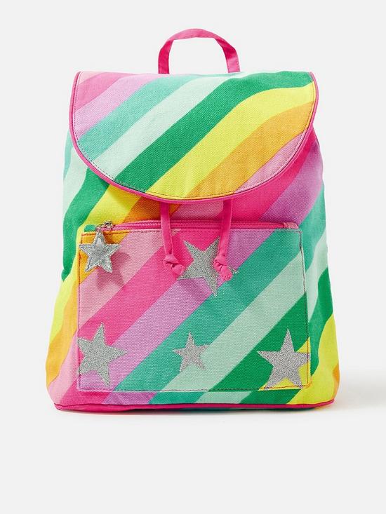 front image of accessorize-girls-rainbow-stripe-backpack-multi
