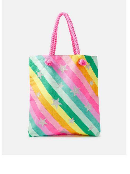 front image of accessorize-girls-rainbow-stripe-shopper-bag-multi