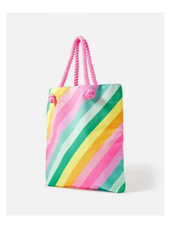 back image of accessorize-girls-rainbow-stripe-shopper-bag-multi