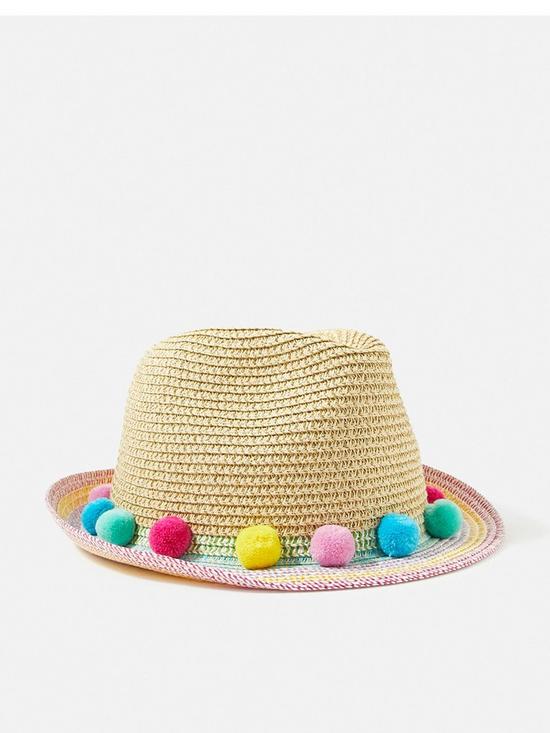 front image of accessorize-girls-rainbow-pom-trilby-hat-multi