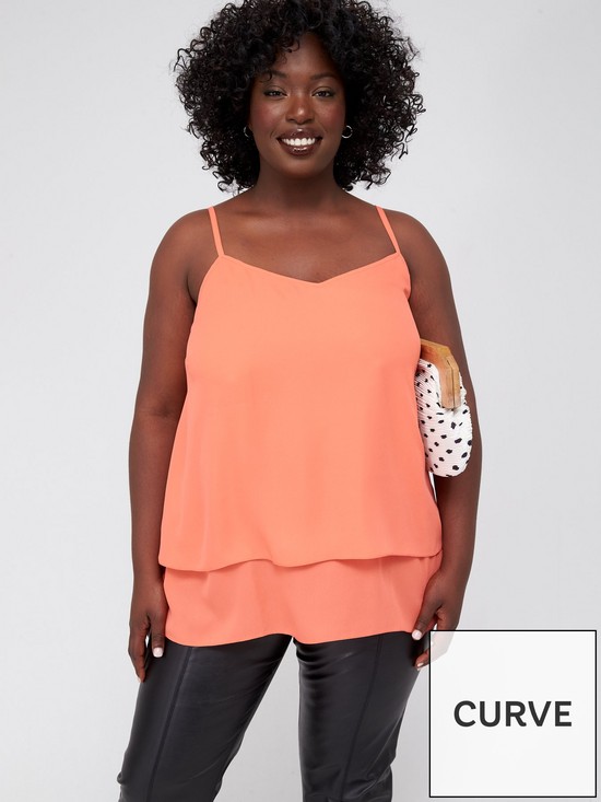 front image of v-by-very-curve-double-layer-cami-coral
