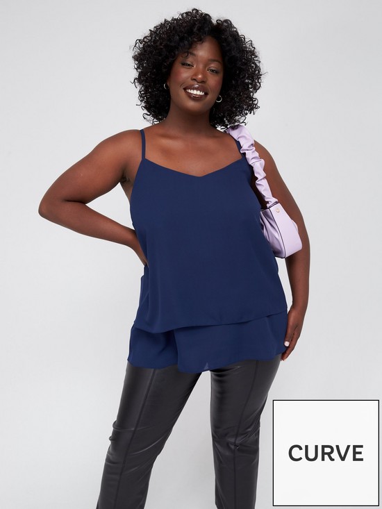 front image of v-by-very-curve-double-layer-cami-blue
