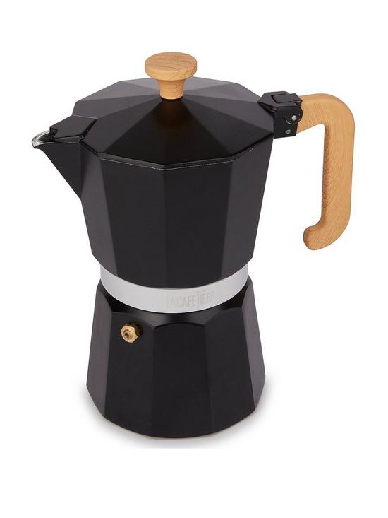 front image of la-cafetiere-6-cup-espresso-maker-with-wooden-handle