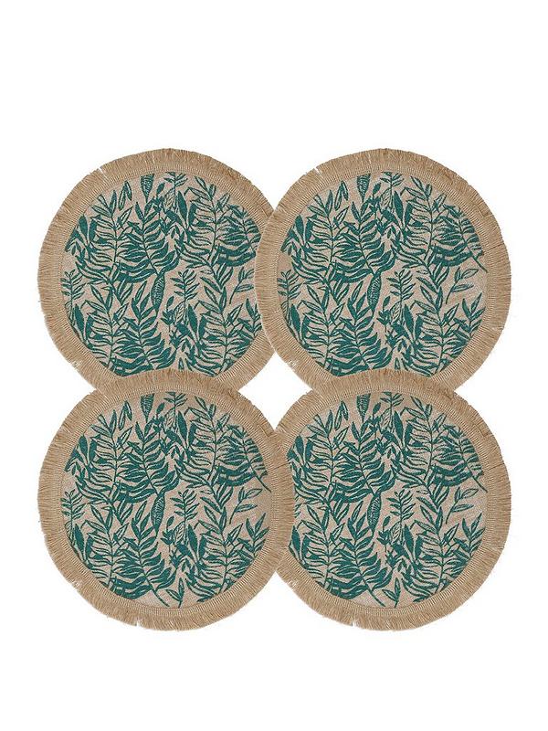 Creative Tops Creative Tops Hessian Green Leaf Placemats Round Large 43cm Set of 4 UK SELLER 