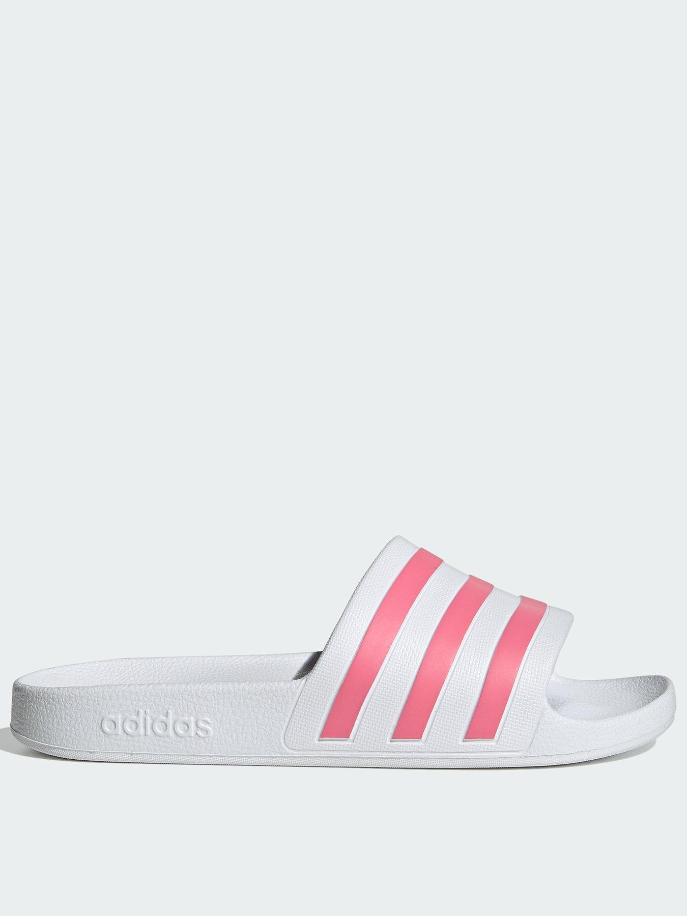 Pink and white adidas 2024 sliders