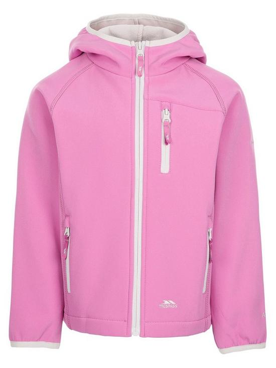 front image of trespass-girls-kian-kids-softshell-jacket-pink