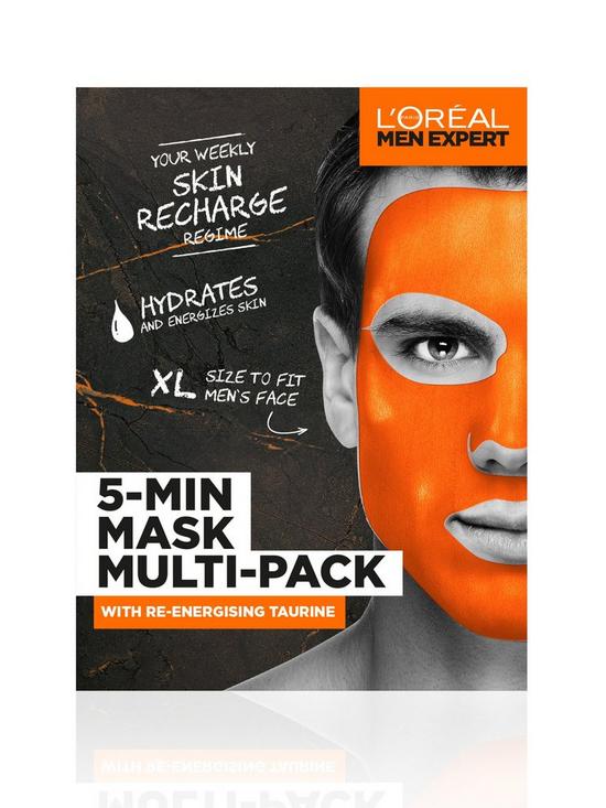 front image of loreal-paris-men-expert-5-min-mask-multi-pack-with-re-energising-taurine-set-for-him--134-grams