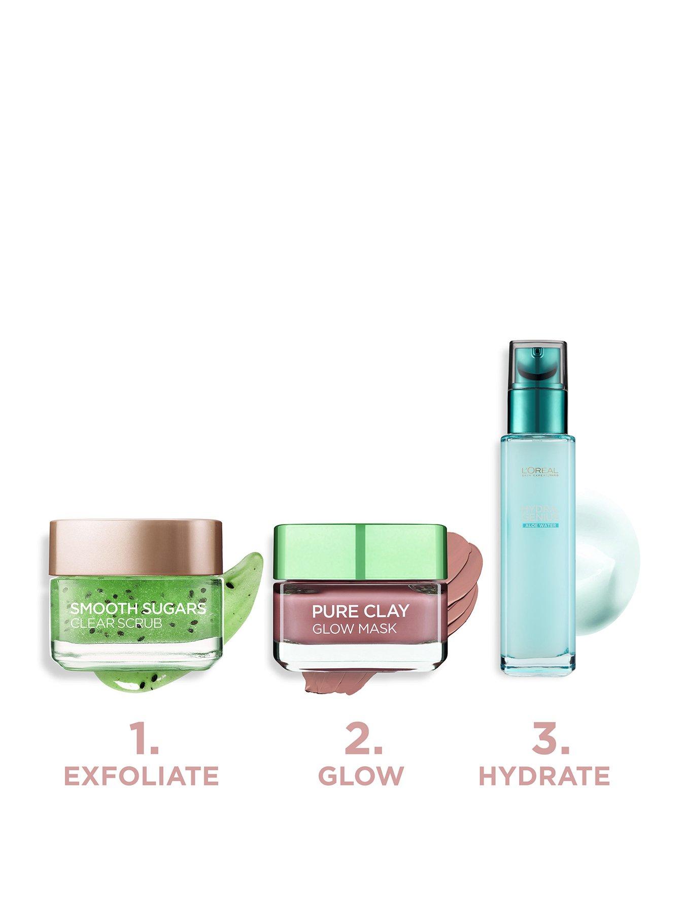  image of loreal-paris-glow-goals-scrub-clay-face-mask-moisturiser-set-save-25-worth-pound2750