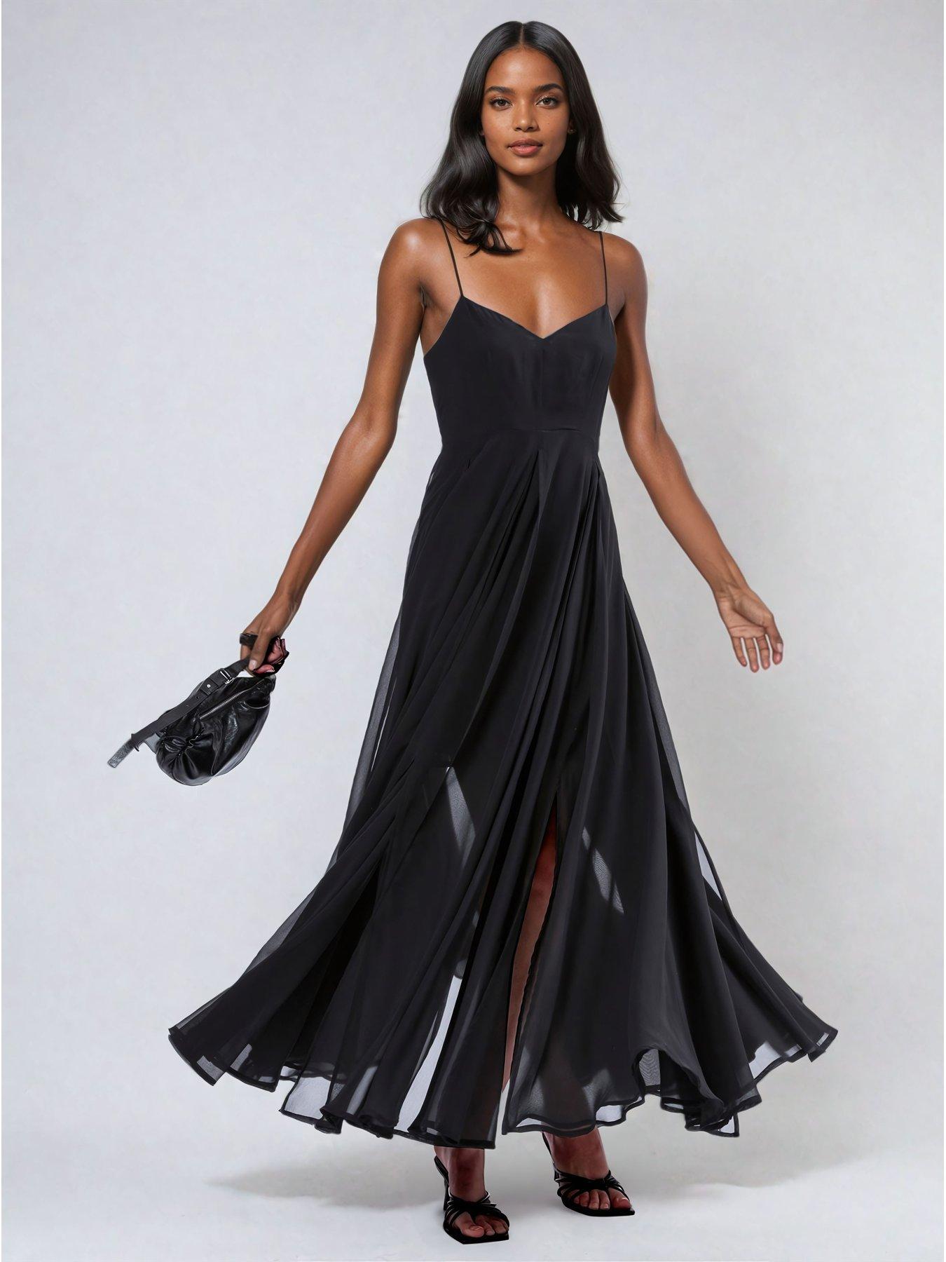 knee length dresses for ladies OLSEN MAXI DRESS BLACK