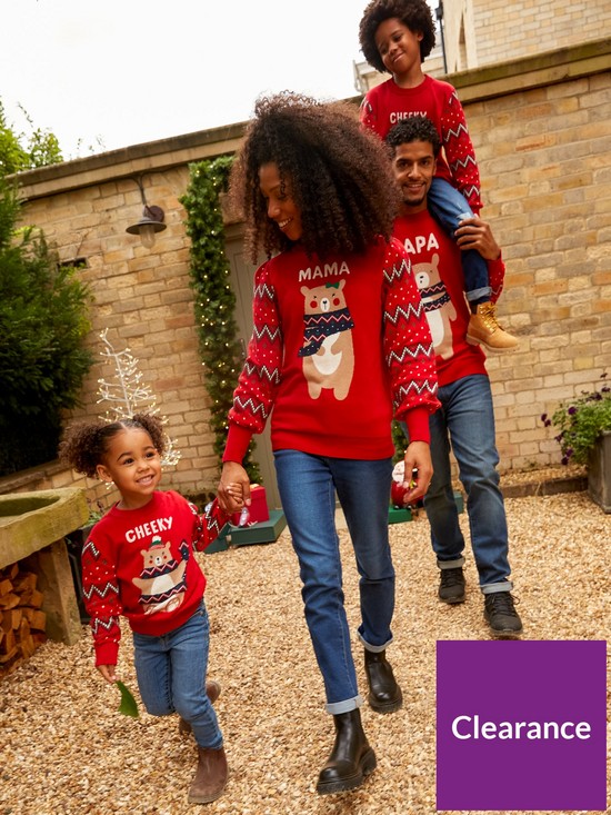 front image of mini-v-by-very-unisex-kids-family-christmas-bear-jumper-red