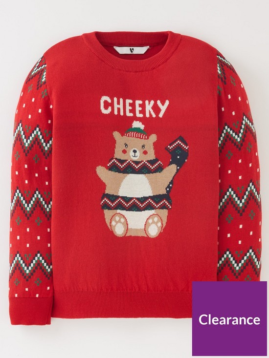 stillFront image of mini-v-by-very-unisex-kids-family-christmas-bear-jumper-red