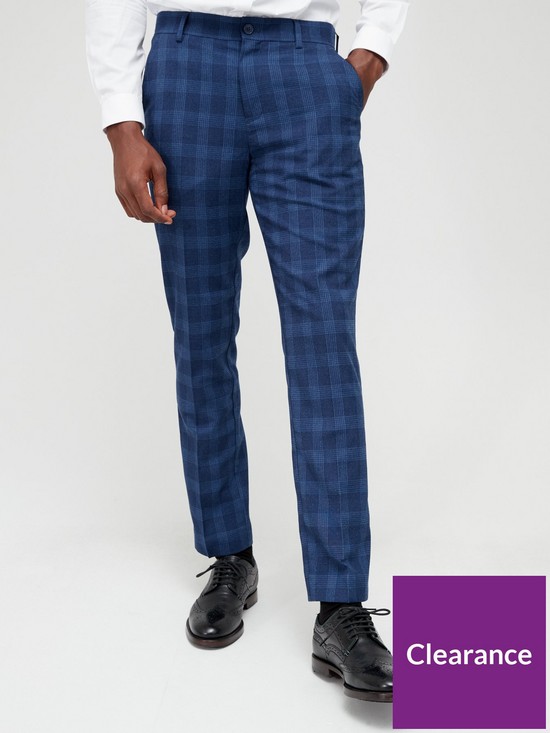 front image of very-man-slim-check-trouser-navy