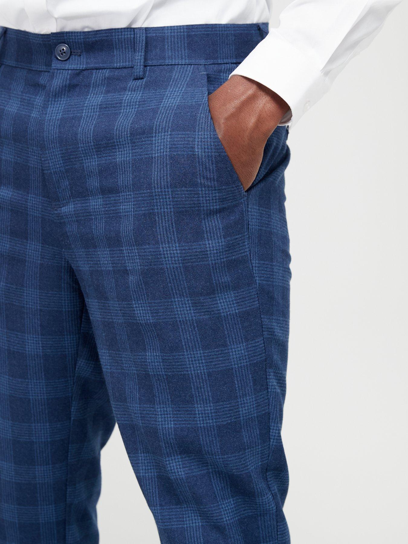  image of very-man-slim-check-trouser-navy