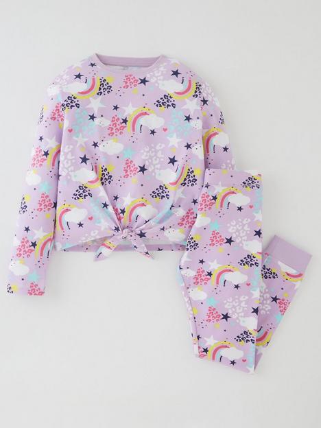 v-by-very-girls-single-tie-front-rainbow-pajama-set-lilac