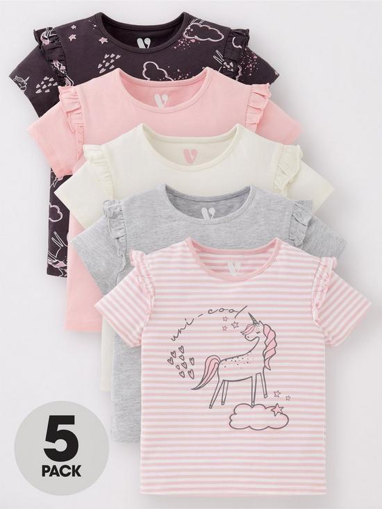 front image of v-by-very-girlsnbspunicorn-t-shirts-5-packnbsp--multi