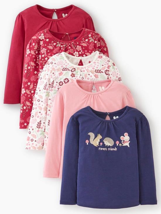 front image of v-by-very-girls-5-pack-long-sleeve-floral-woodland-t-shirts-multi