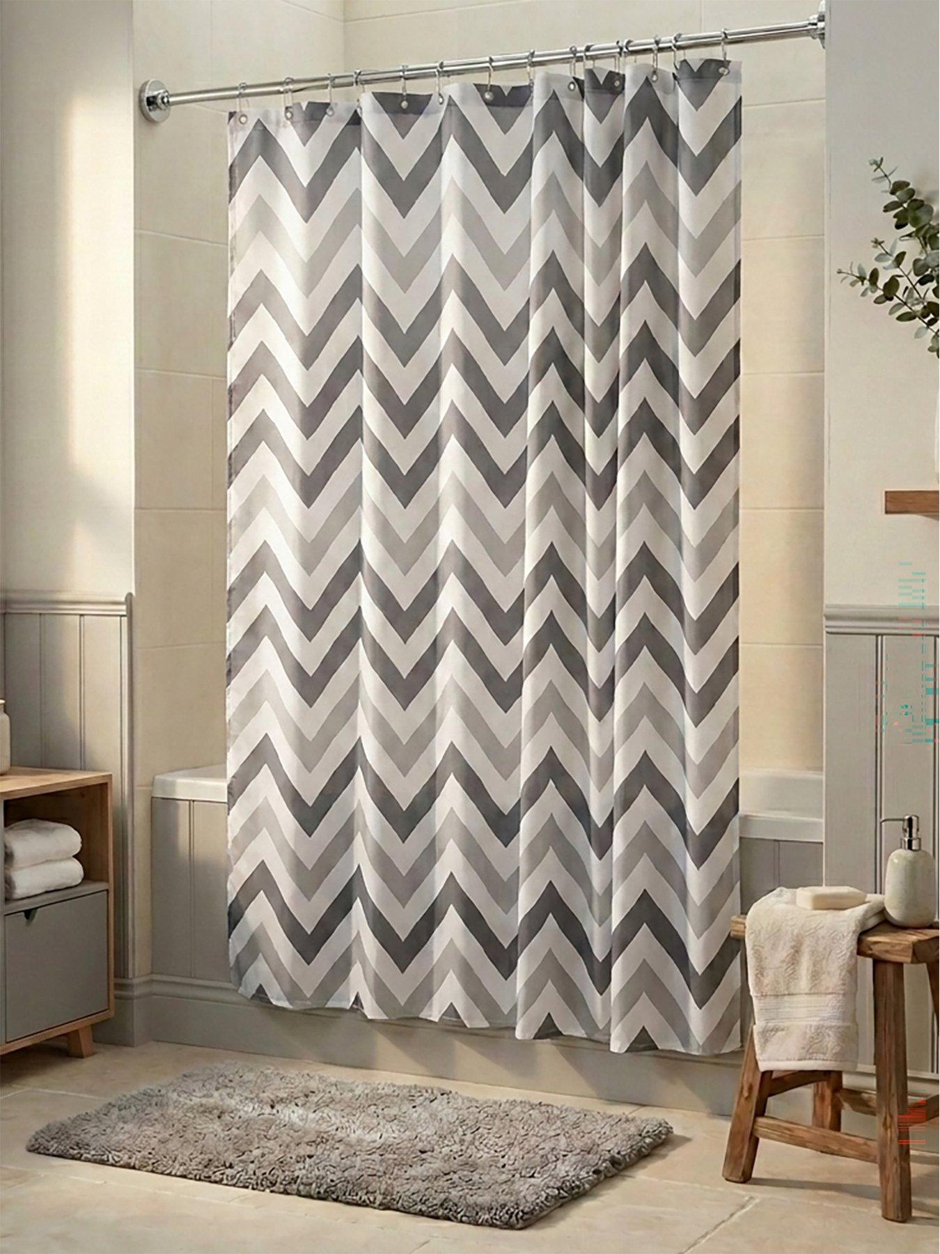 Image 1 of 5 of Croydex Two-Tone Chevron Shower Curtain