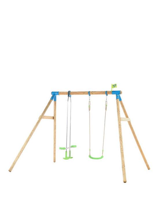 front image of tp-nagano-wooden-double-swing-set